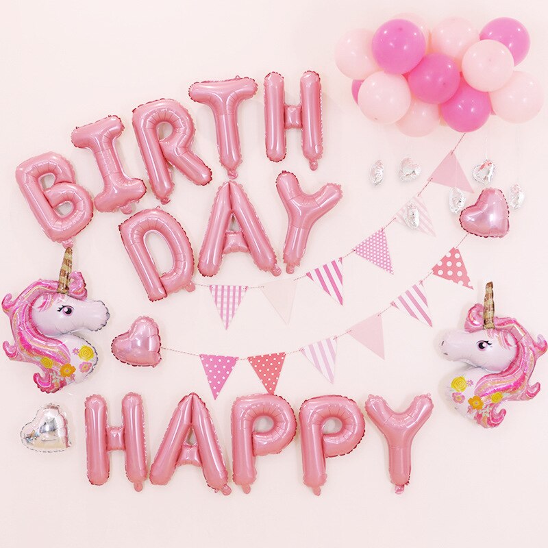 Birthday Party Decoration Happy birthday Banner Fringe Curtain Tablecloth Heart Star Confetti Balloons for Girl Boy Kids Adults