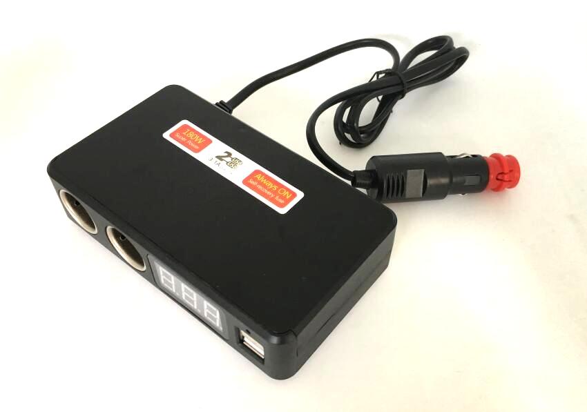 C20 bil gps tillbehör batteri checker spänning led display 2 cigarettuttag multi-bil adapter usb port med 3.1a utgångar 12-24v
