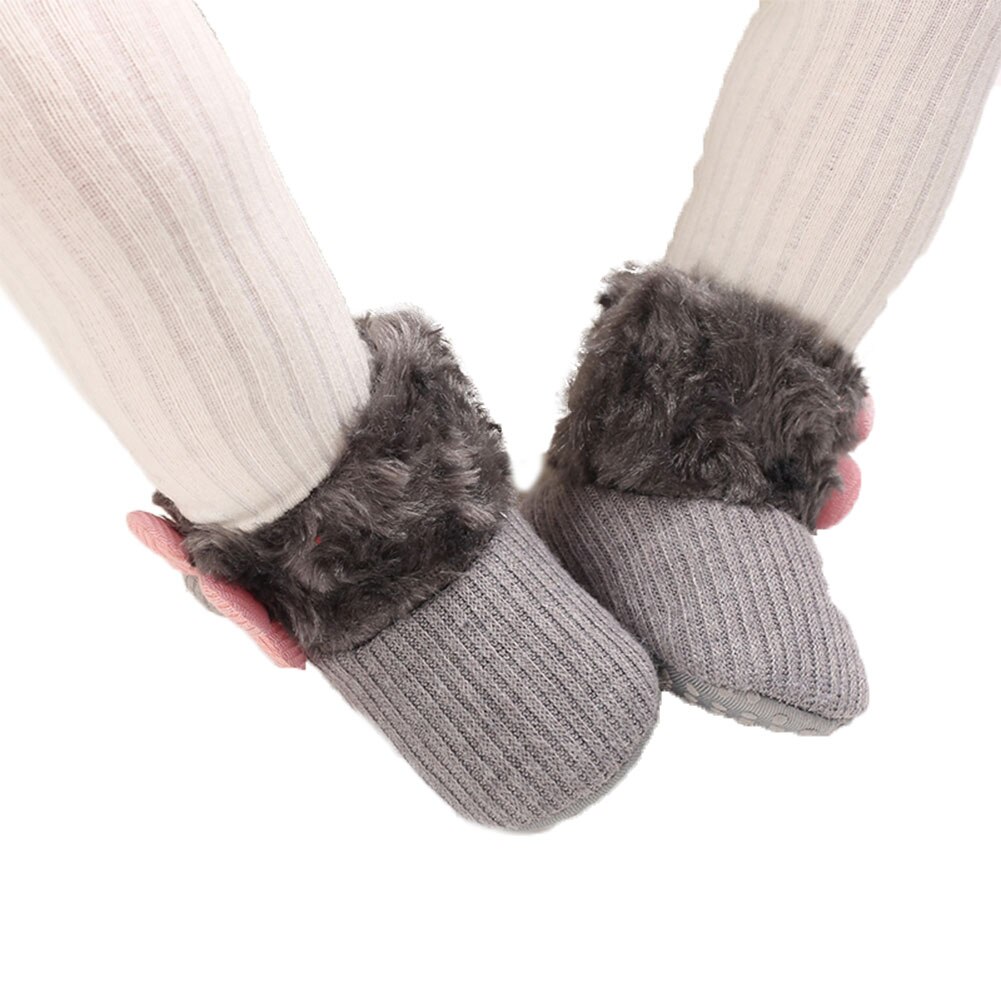 0-18m bébé filles bottes de neige doux fausse fourrure tricot fleur chaussons anti-dérapant infantile Prewalkers