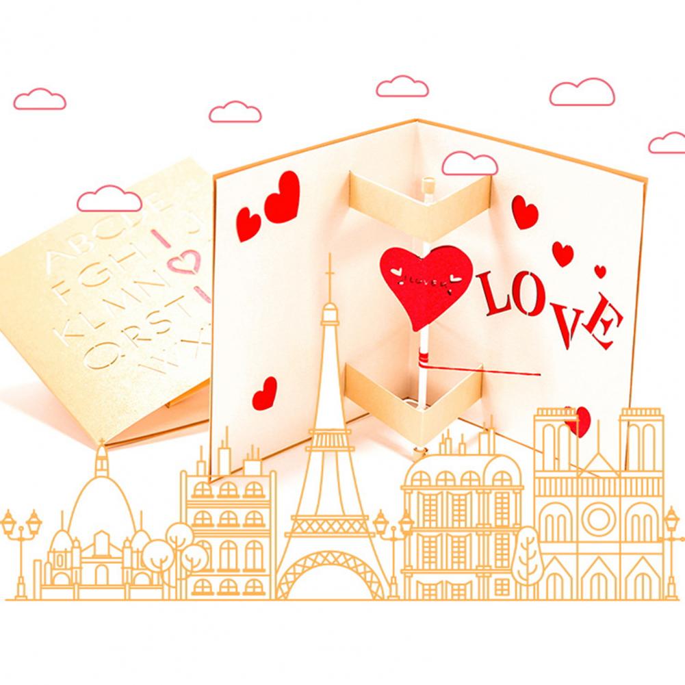 3D Pop up Greeting Blessing Card Valentine Handmade Heart Paper Birthday Wedding Festival