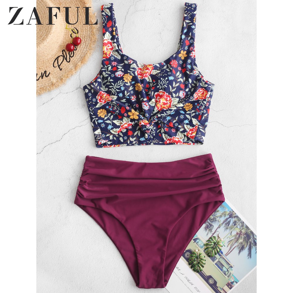 Ruched Swim Floral Print Tankini Set Swimsuit