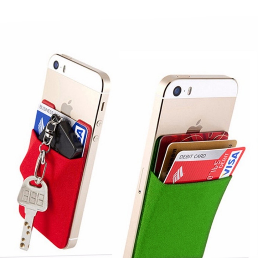 Women Sticker Pocket Wallet Case Card Holder Elastic Lycra Adhesive Cell Phone ID Credit Card Holder #D