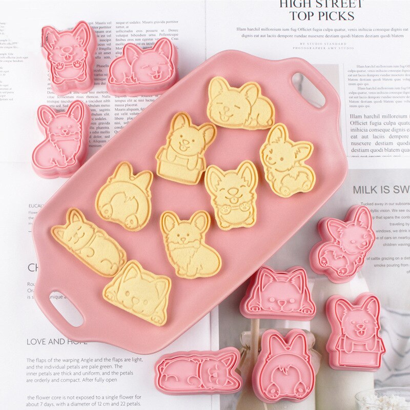 Molde de galletas Corgi 3D, dibujo animado en forma de perro, glaseado de azúcar, galleta en relieve, sándwich de fruta, galleta, Fondant, prensa, molde para hornear
