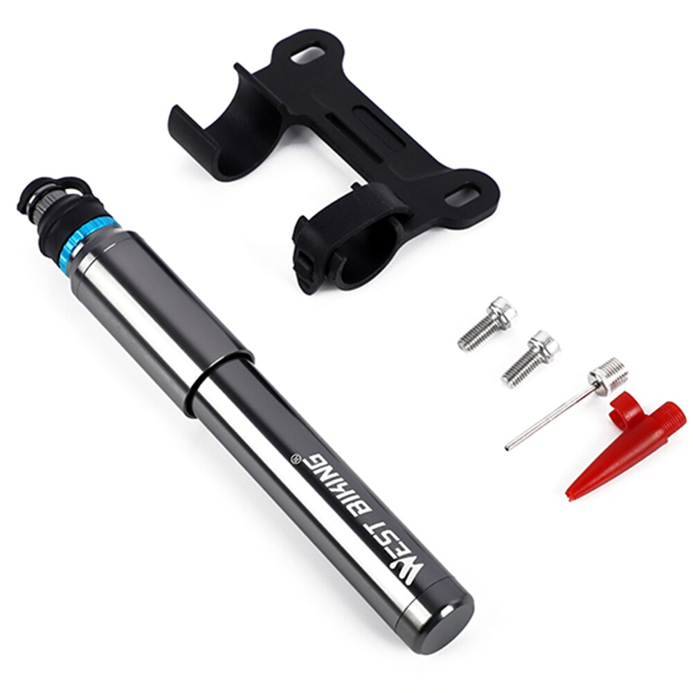 WEST BIKING Cycling Bike Bicycle Mini Pump Aluminum Alloy Portable Pressure Gauge Inflator Bike Tire Pump Presta Valve: gray