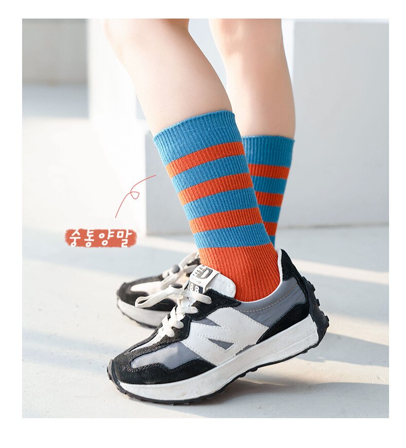 Calcetines deportivos de algodón para niños y niñas, medias casuales a juego con rayas de colores, ideal para primavera e invierno