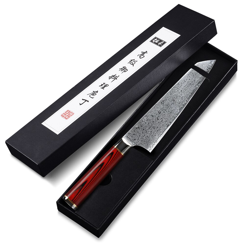 Turwho 8 tommer japanese kok knife 7- lag damascus rustfrit stål køkkenknive pro madlavning knive vægt / palisander ottekantet håndtag: Ck8-sd04- røde