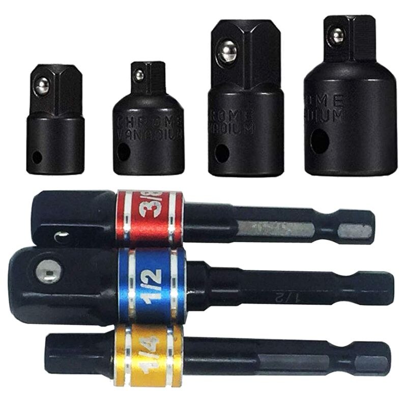 Impact Adapter and Reducer Set Extension Set Turns Power Drill Into High Speed Nut Driver. 1/4 inch, 3/8 inch, and 1/2 inch Driv: Default Title