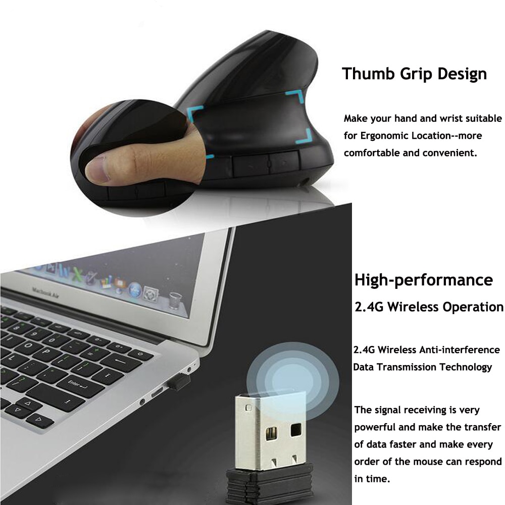 CHYI Wireless Vertical Mouse Ergonomic 1600DPI Optical Muase Rechargeable USB Computer Mice With Mouse Pad For Laptop Gamer PC