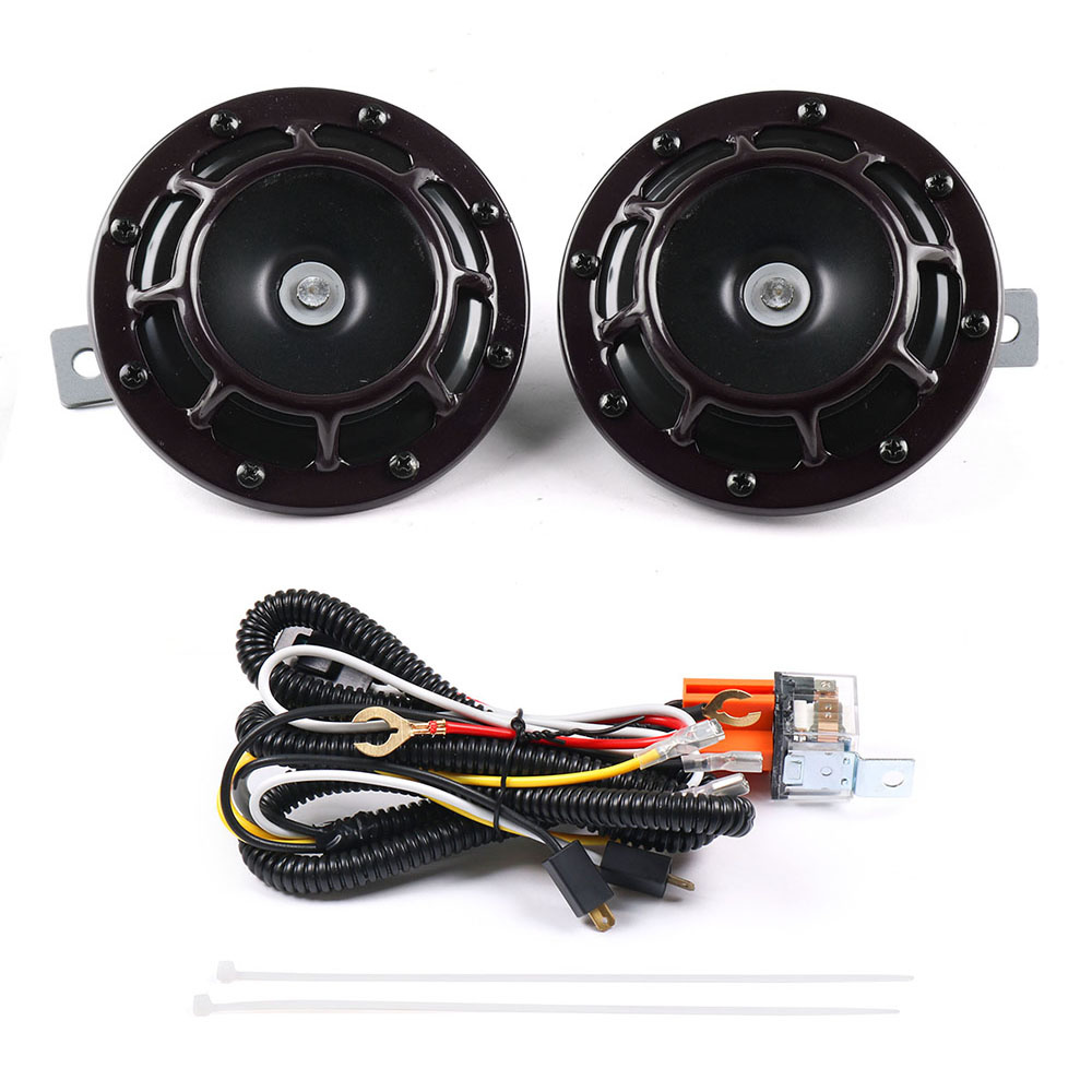 1 Pair Hella Super Loud Compact Electric Blast Tone Air Horn 12V 115DB With Wiring Harness Relay Kit For Motorcycle Car: black