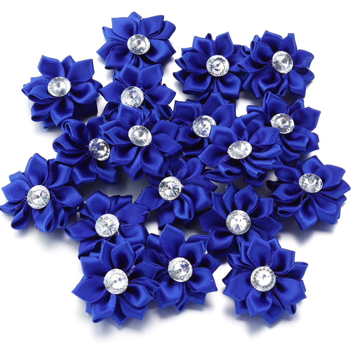 20Pcs/lot Mini Satin Ribbon Flowers 4cm Multicolor Rhinestones Handmade Flower for DIY Hair Clip Clothing Decoration Accessories: Orange