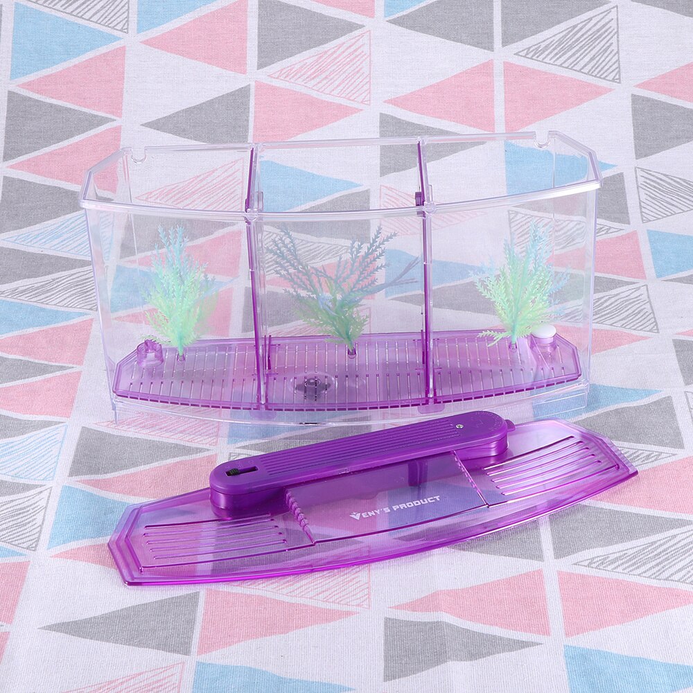 Mini Fish Tank Self-Cleaning Desktop Mini Ecological Goldfish Tank Square Hatching Seedlings Aquariums for Home Shop (Purple)