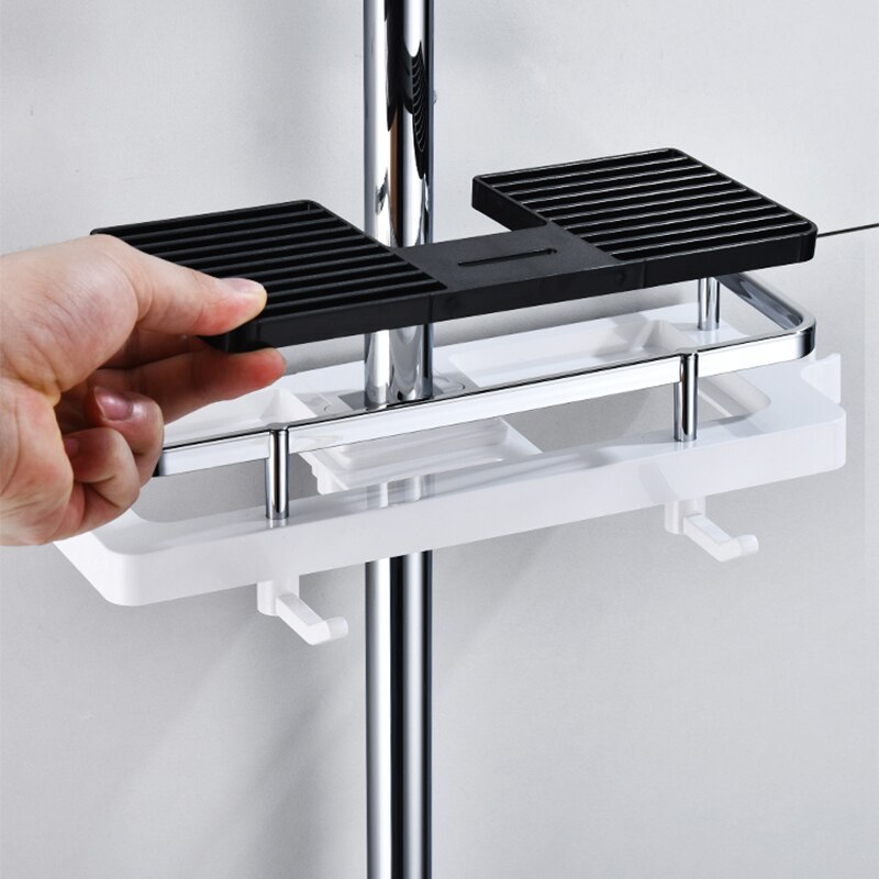 Shower Storage Rack Bathroom Organizer Pole Shelves Shampoo Tray Stand Single Tier No Drilling Lifting Bathroom Accessories