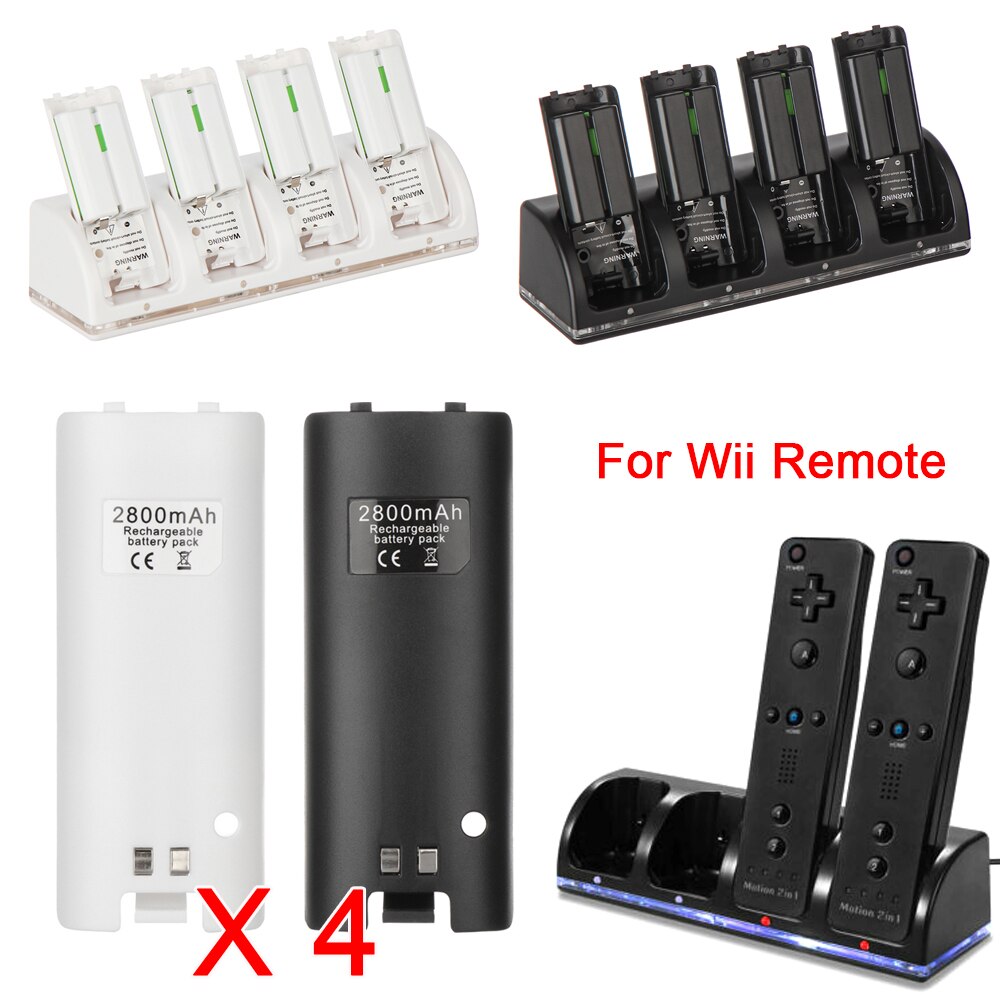 For Nintendo Wii Remote Controller Charger Dock Charging Station USB Cable Cradle with Rechargeable Battery Game Accessories