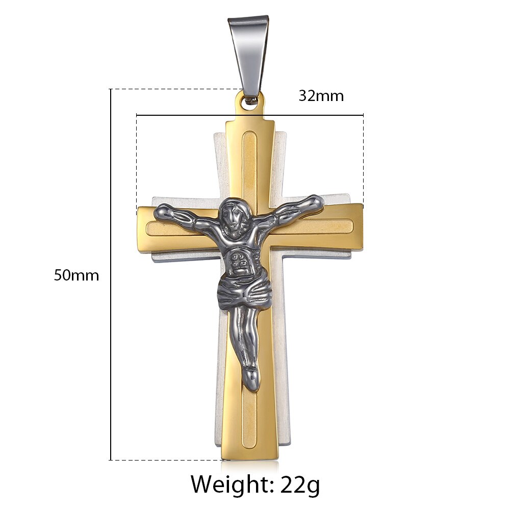 Trendsmax Men's Jesus Cross Pendant Stainless Steel Charms Gold Silver Color Male Jewelry KPP3: KP503