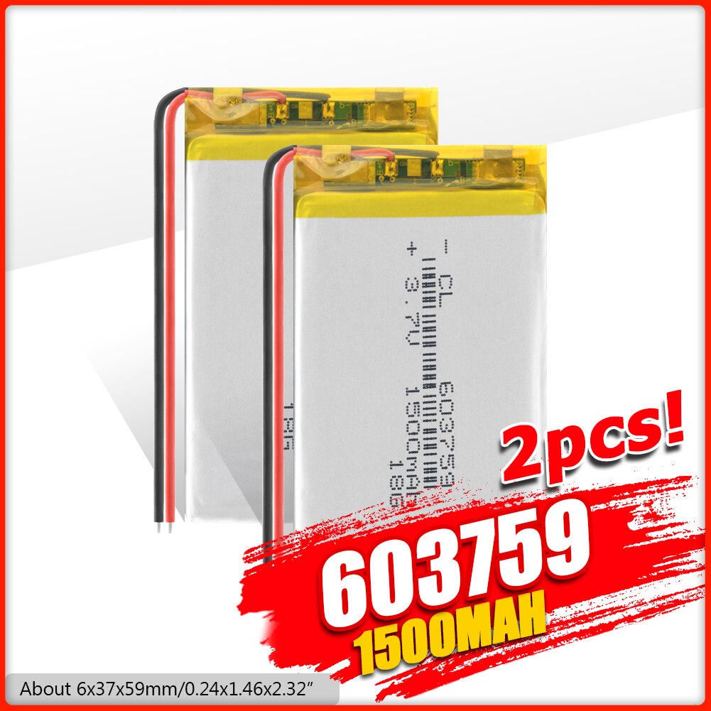 Rechargeable 3.7V polymère lithium batterie 603759 063759 1500mAh batterie avec PCB pour jouet MP3 MP4 GPS haut-parleur lumière LED caméra