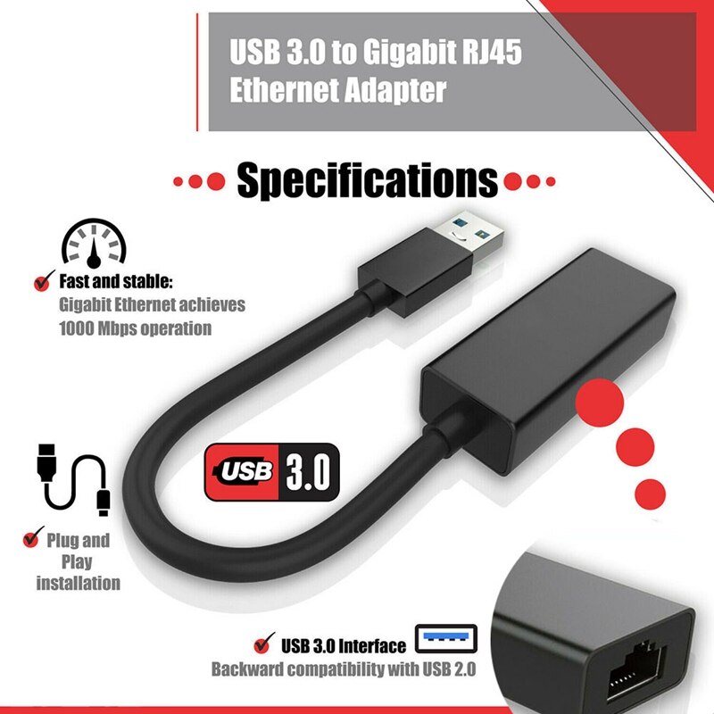 Adattatore di rete USB 3.0 Gigabit Ethernet LAN RJ45 1000Mbps per PC Windows Mac