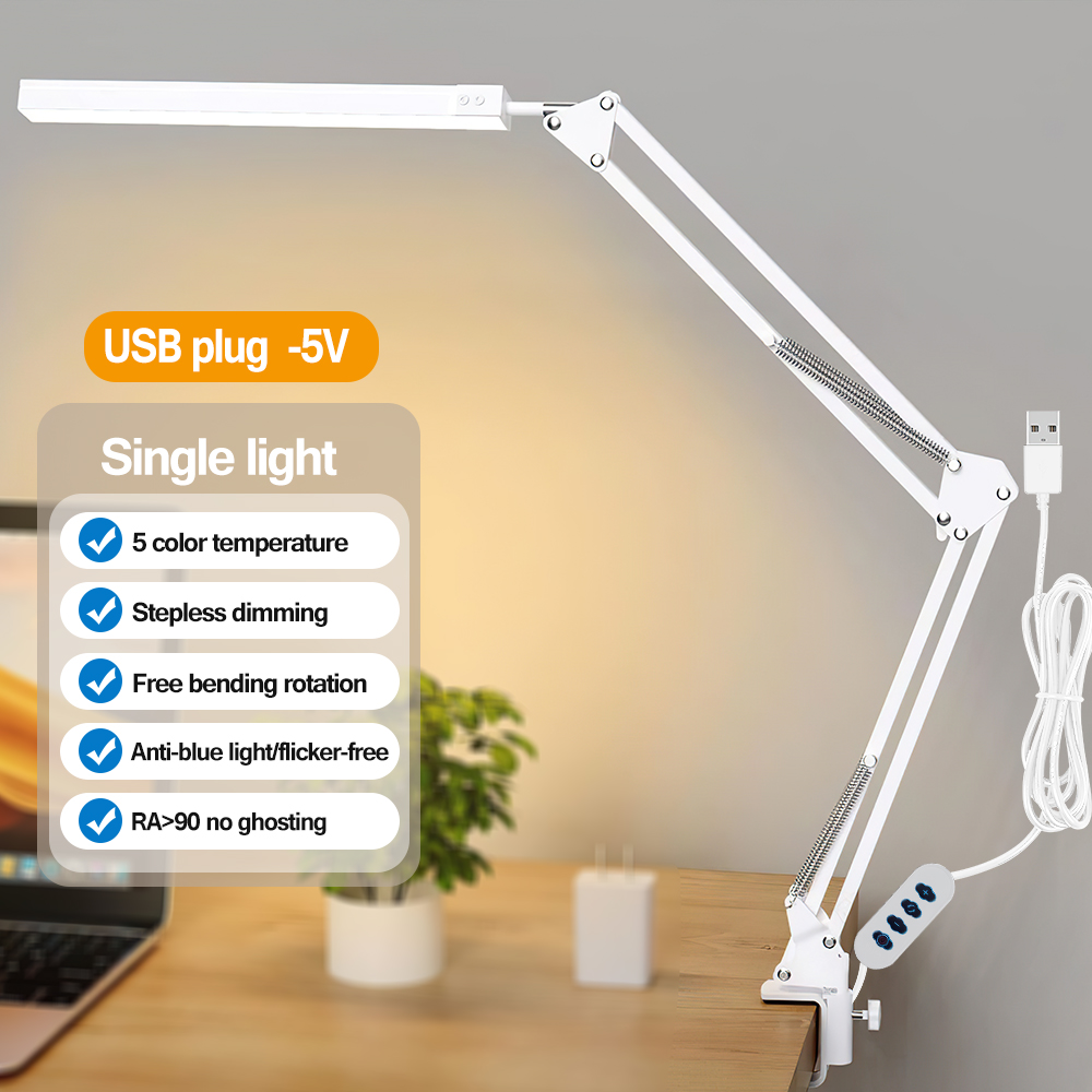 Led Opvouwbare Metalen Bureaulampclip Op Lichtklem Lange Arm Diming Tafellamp 3 Kleuren Verstelbaar Voor Leescomputers In De Woonkamer: Blue