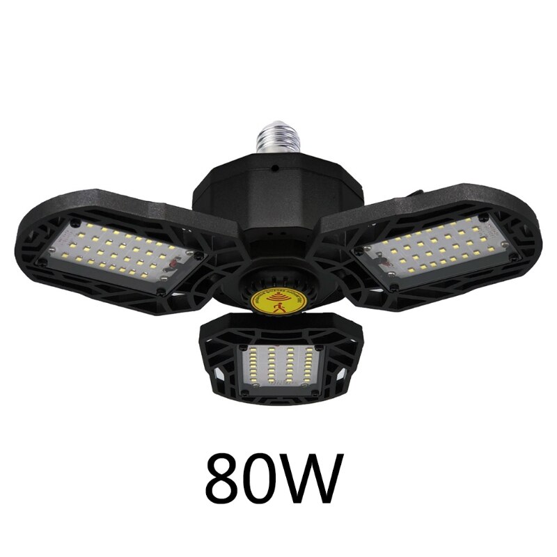 Led Garage Licht 60W Vervormbare Led Garage Plafondlamp Met 3 Verstelbare Panelen Voor Kelder Werkplaats Magazijn: Black-80W