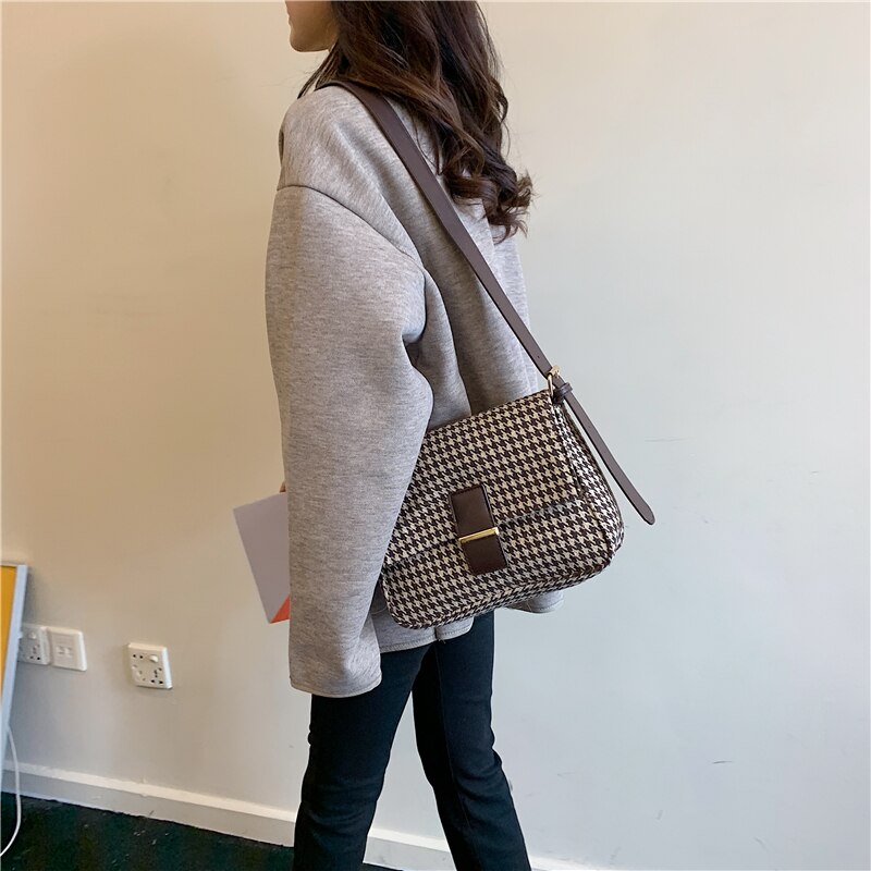 Handtas Vrouw Instagram Schouder Cross-Body Bag Vintage Wollen Doek Zak 100 Eenvoudige Veelzijdige Plint Sub-patroon Tas