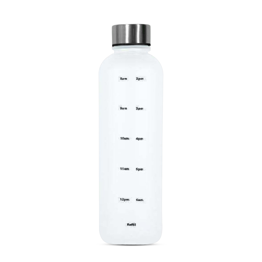 1000ML Kunststoff Raum Tasse Große-Kapazität transparent Gefrostet Wasser Tasse Kupfer Deckel Sport Wasser Flasche Mit Zeit Marker für Schüler: Weiß Wasser Flasche