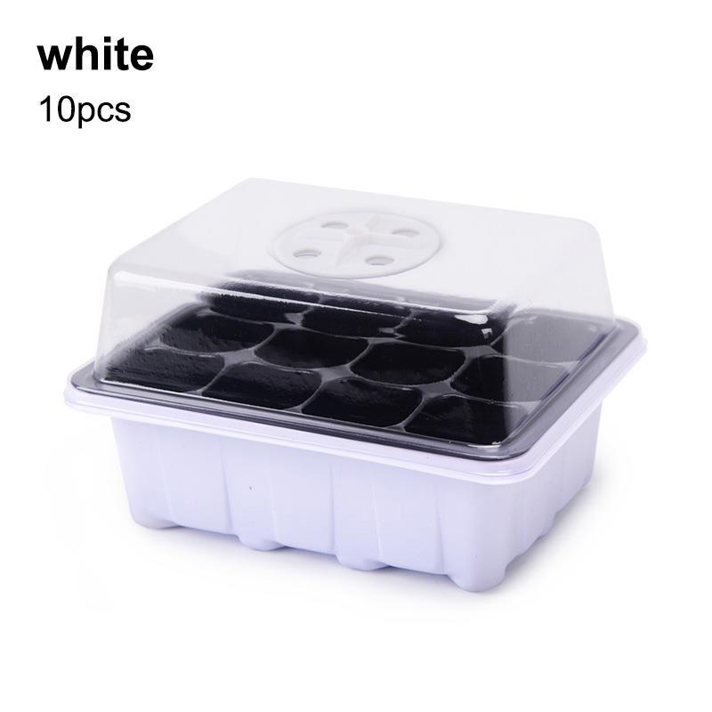 10Pcs 12 Cellen Plant Zaad Lade Grow Box Verstelbare Plant Starter Set Met Koepel En Base Kas Transparante Kwekerij grow Box: WHITE