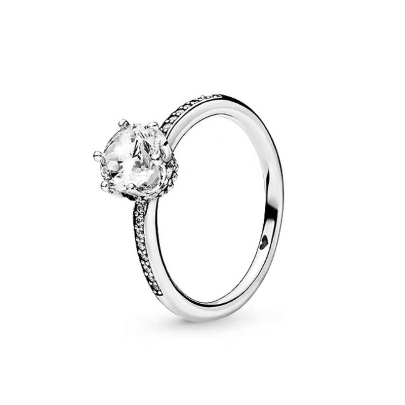Authentic 925 Sterling Silver Ring White & Blue Crystal Rings For Women Original European DIY Fine Jewelry Wedding: White / 52mm