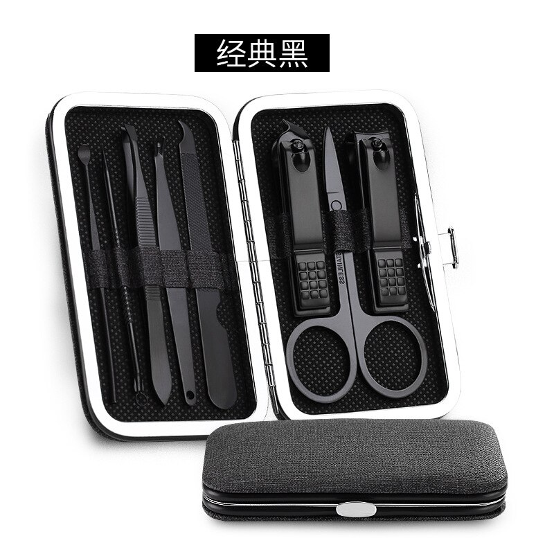 8 Piece Nail Manicure Set Suit Scissors Steel Stainless Pedicure Tool File Care Travel Hygiene Kit Nail Trimmer Cutter Tool Set: Black
