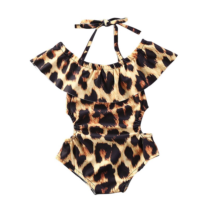Sommer toddler børn off skulder leopard tankinis badetøj baby piger bandage hule badedragt svømning kostume bikinier romper: 18 to 24 måneder