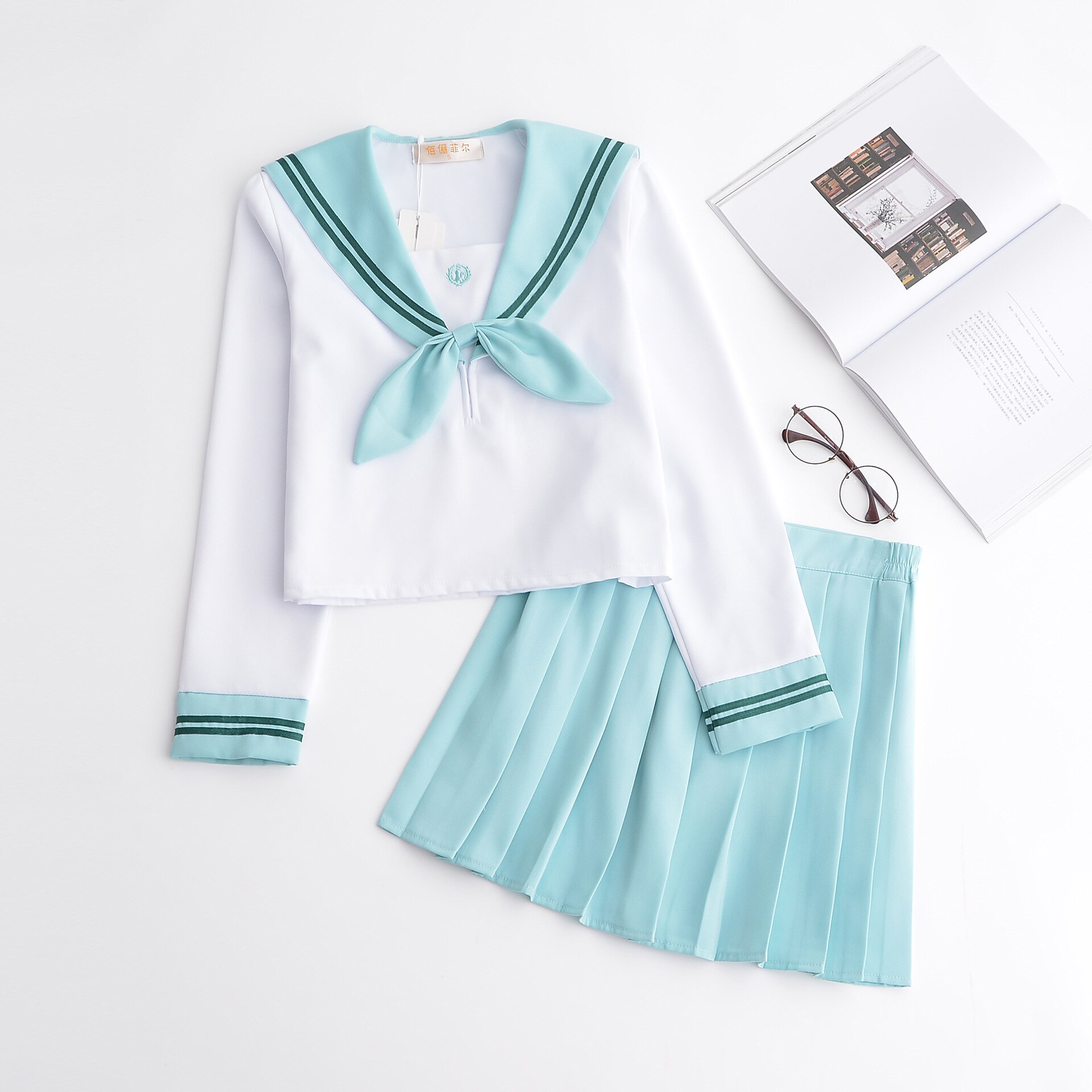 Japanese School Uniform For Girls Sailor Pink Mint Style Students Clothes For Girl Plus size Lala Cheerleader clothing: Auburn / L