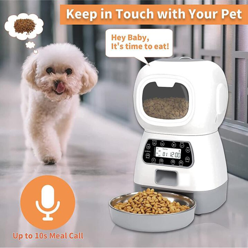 Smart Automatic Pet Feeder With Voice Record Stainless Steel LCD Screen Timer For Dog Food Bowl Cat Food Dispenser Pet Bowl