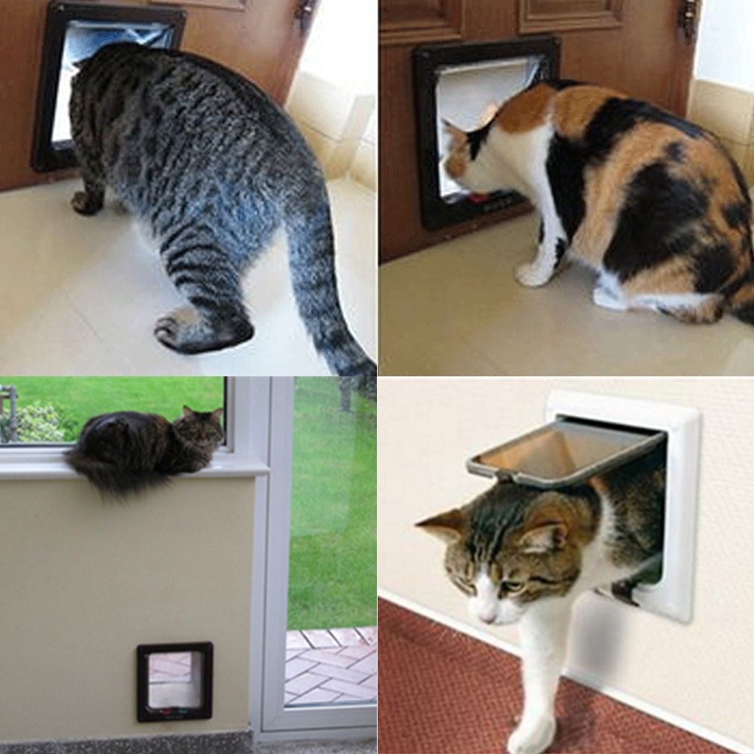 S/M/L Cat Flap Door with 4 Way Lock Security Flap Door for Dog Cat Kitten Small Pet Gate Door Kit Cat Puppy Safety Gate 5 Colors