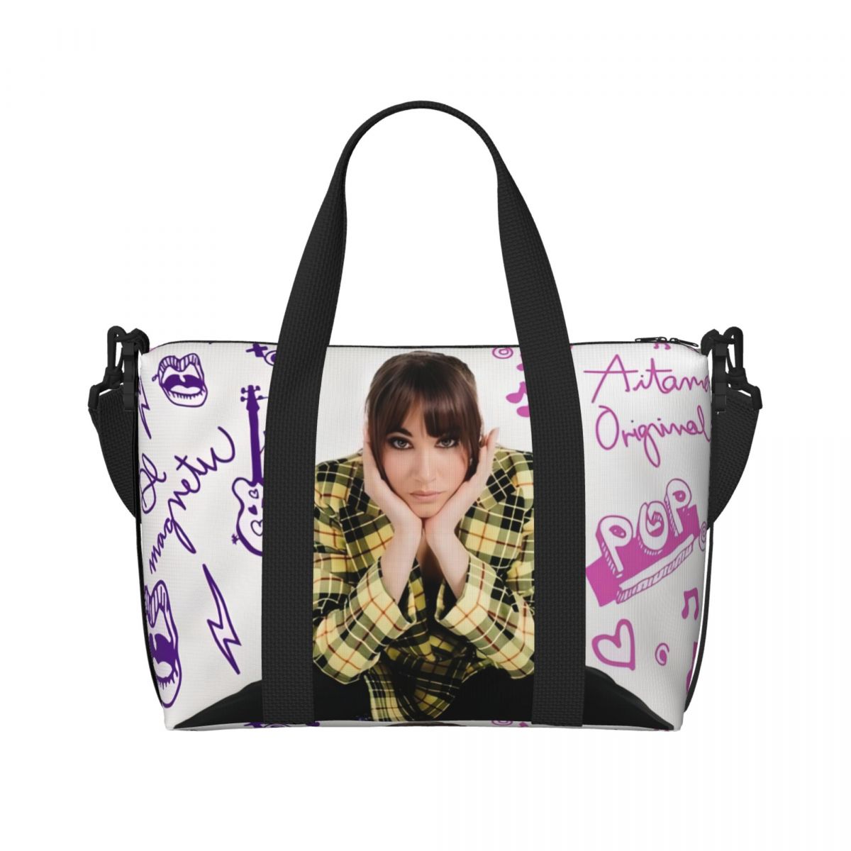 Brugerdefineret skønhed aitanas tote taske til kvinder stor kapacitet spansk sanger gym strand rejsetasker: Khaki