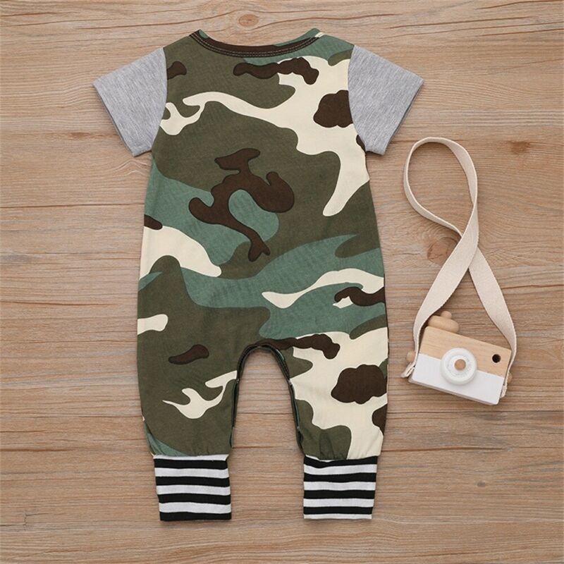 Summer Newborn Baby Boy Girl Camo Romper Short Sleeve O-Neck Patchwork Jumpsuit Unisex Baby Clothes Casual Rompers 0-18M