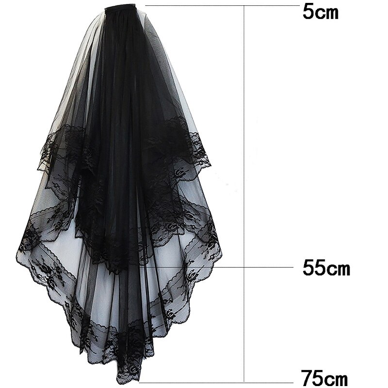 Schwarz Weiß Spitze Braut Schleier mit Kamm Zwei Schicht Elegante Jahrgang Hochzeit Schleier für Braut Cosplay Kostüm Haar Zubehör