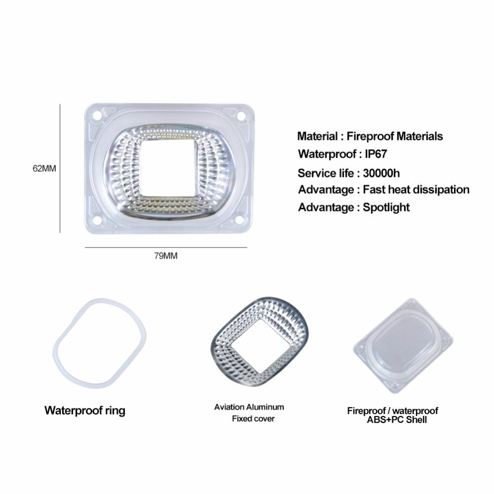 LED Lens Reflector Fireproof Lamp Covers With Waterproof Silicone Ring Apply to COB LED Chip Matrix Floodlight Searchlight