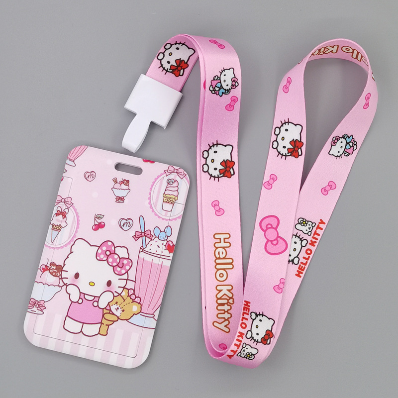 TAKARA TOMY Cute Cartoon Hello Kitty Printed Anime Bus Card Set Light Industry Card Lanyard Campus Meal Card