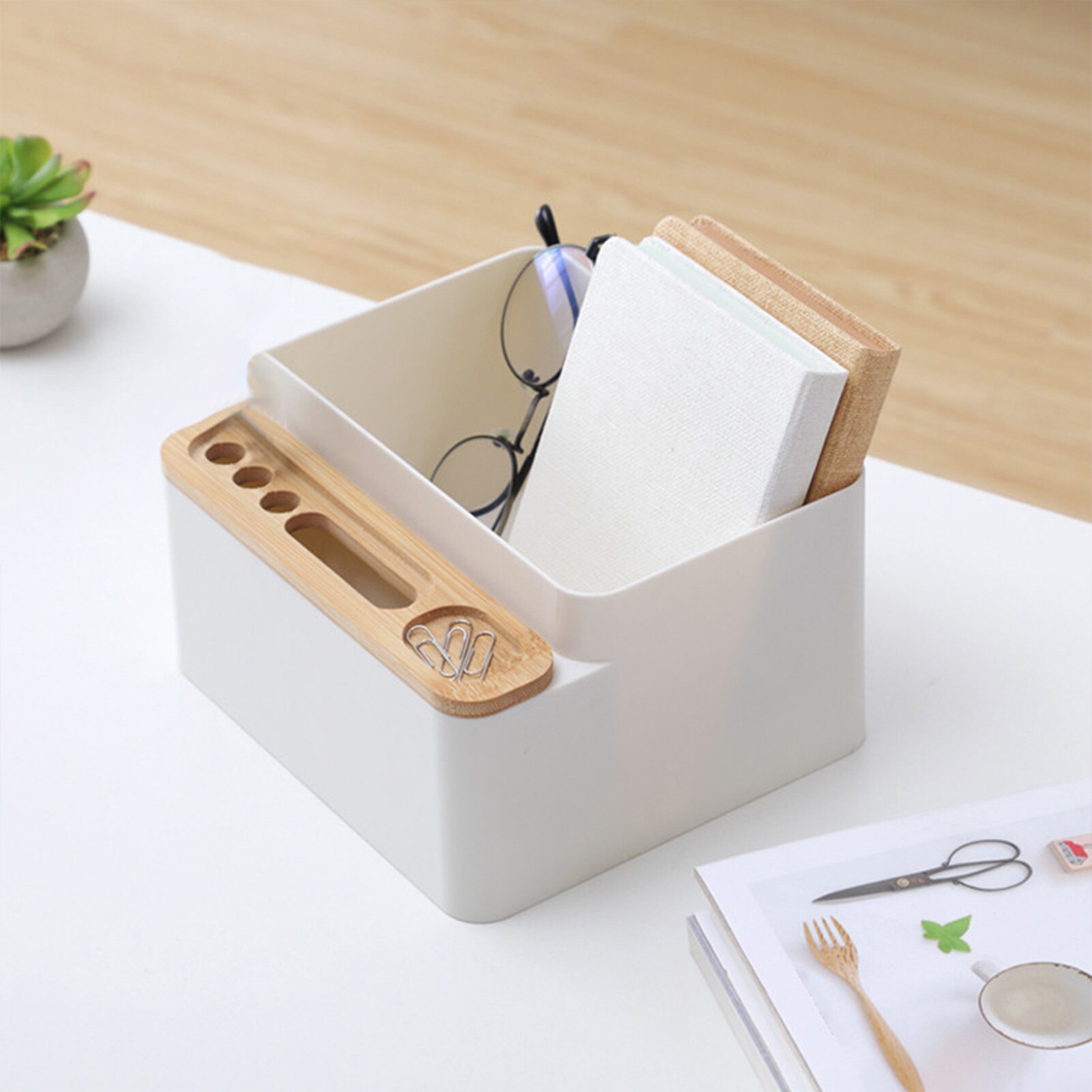 Office Desk Stationery Storage Box Detachable Desktop Multi-Purpose Storage Box Multipurpose Storage Box Pen Holder Wood Pen Box