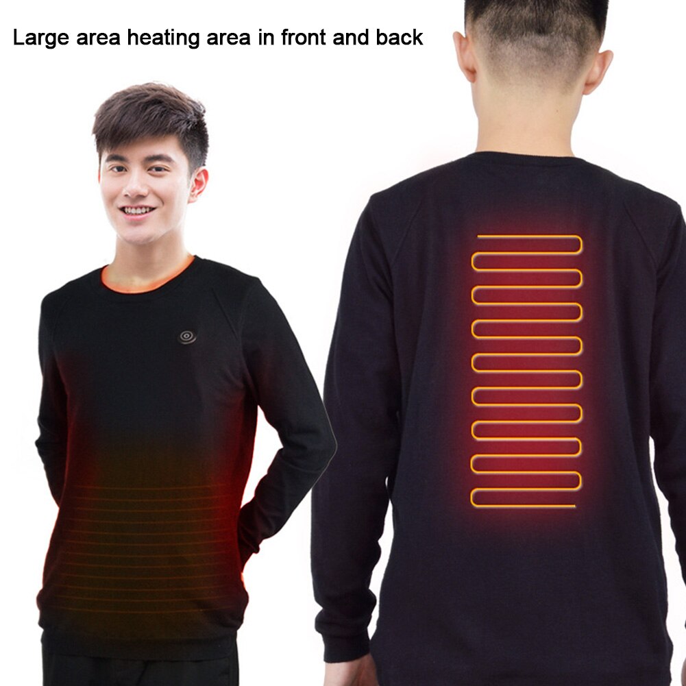 Camisa calefactora térmica para hombre y mujer, camisa calefactable para exteriores, con cable USB, cuello redondo seguro, ciclismo, esquí, senderismo
