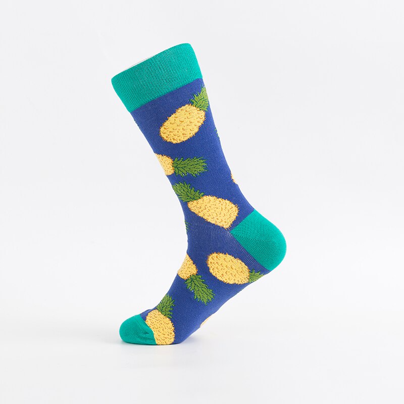 MODA MULAYA Happy Socks Women Men Pineapple Novel Rocket UFO Banana Football Cotton Funny Stock Wedding Christmas Outside: Big Pineapple