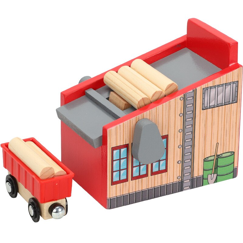 Edwone Een Set Hout Spoorlijn Zagerij Laden Machinetrain Slot Spoorweg Accessoires Originele Speelgoed Voor Kinderen