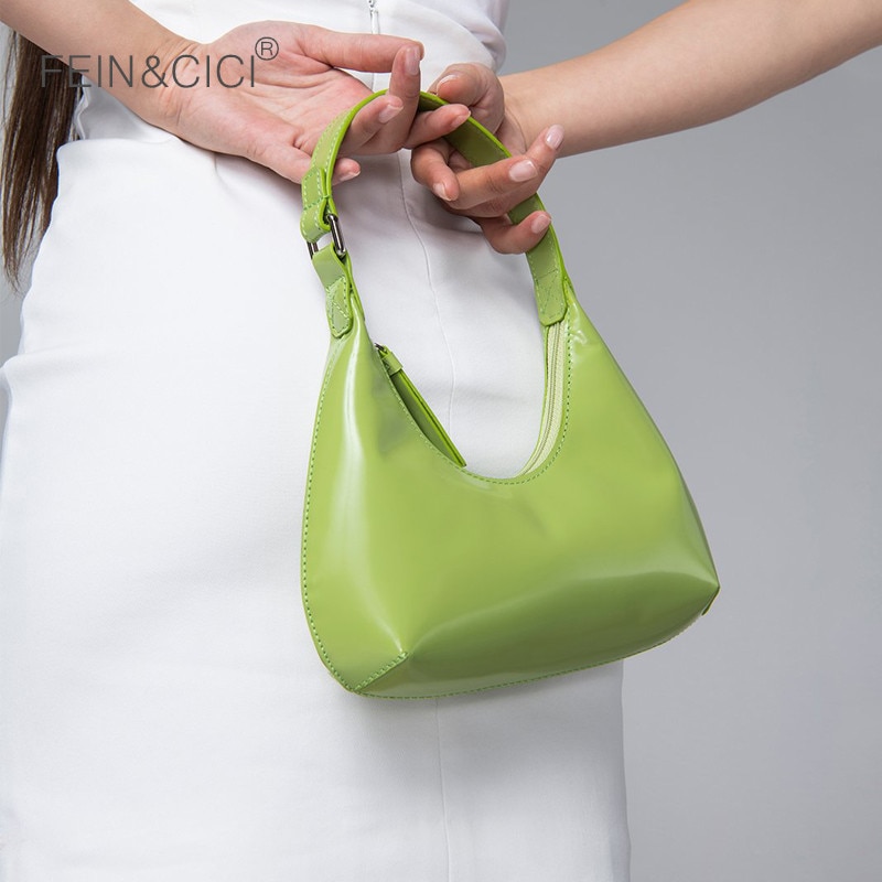 Skuldertasker kvinder laklæder baguette underarm taske kvindelige hobos totes håndtaske grøn sort