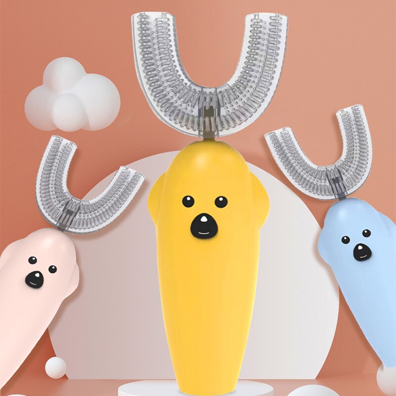 Dzieci 360 stopni automatyczne elektryczne szczoteczki robić zębów baterii U typ miękka silikonowa szczoteczka robić zębów zęza pomocą szczotka robić zębów kreskówka wzór