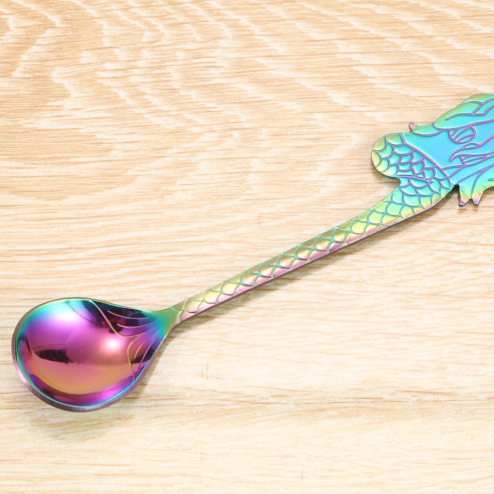 Stainless Steel Mermaid Shape Coffee & Tea Spoon Kitchen Mixing Spoons Ice Cream Dessert Spoon Hanging Cup Dinning Accessories