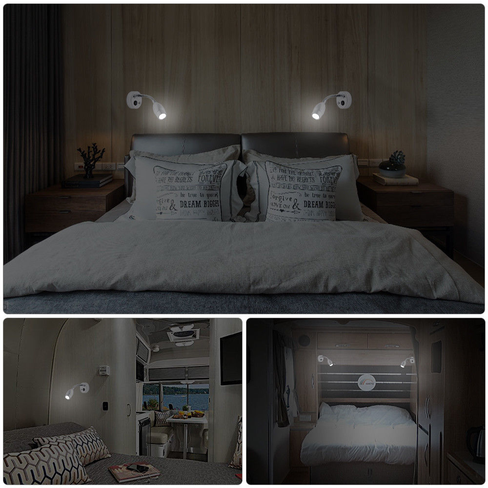 LED Spot Reading Light Switch Camper Van Caravan Boat Interior Warm Light 12V 3W