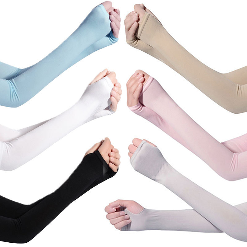 Women Long Gloves Ice Silk Sunscreen Arm Sleeves Sun UV Protection Arm Warmer Half Finger Sleeves