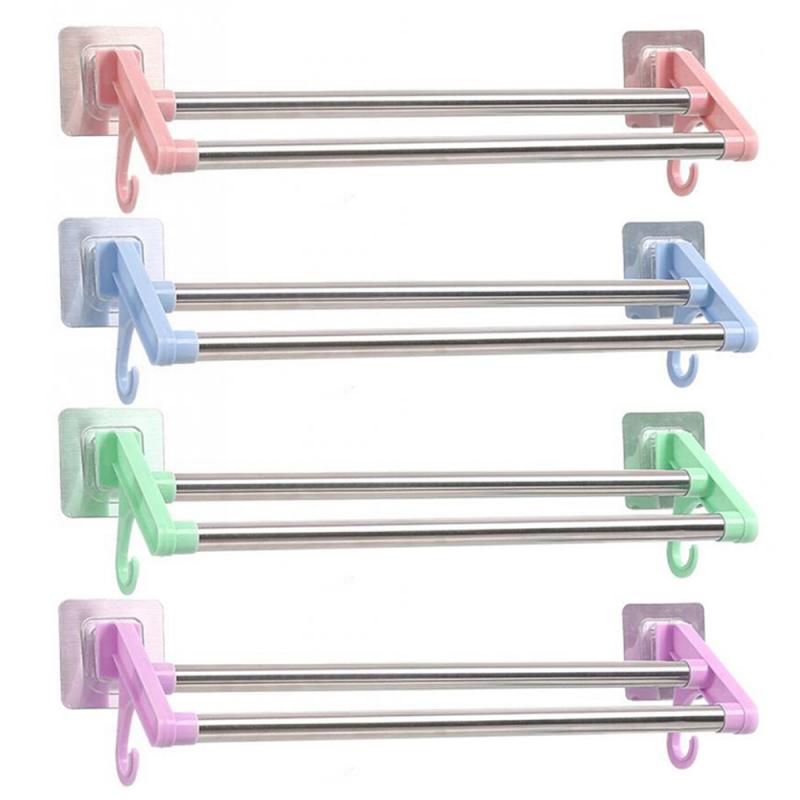 Handdoekenrek 37Cm Handdoek Rail Rack Holder Wandmontage Badkamer Plank Roestvrij Ssteel Dubbele Plank Badkamer Handdoekenrek Bars