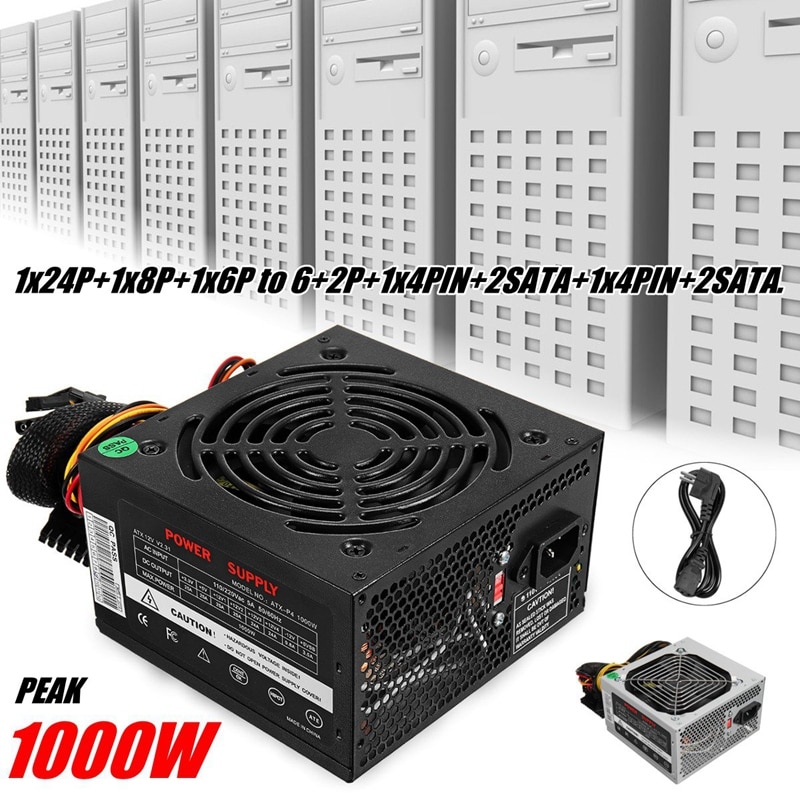 Eu Plug Black 1000W Voeding Psu Pfc Stille Ventilator Atx 24pin 12V Pc Computer Sata Gaming Pc voeding Voor Intel Amd Computer