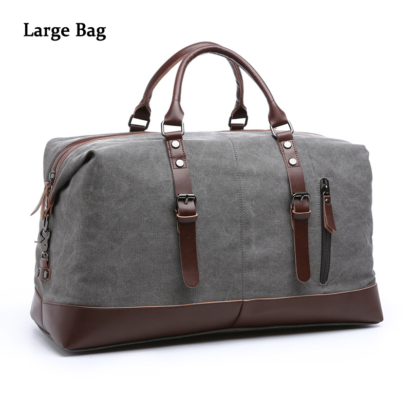 Bolso de viaje de lona de para hombre y mujer, bolsa de equipaje de viaje de gran capacidad, informal, Vintage, para fin de semana: Gray Large