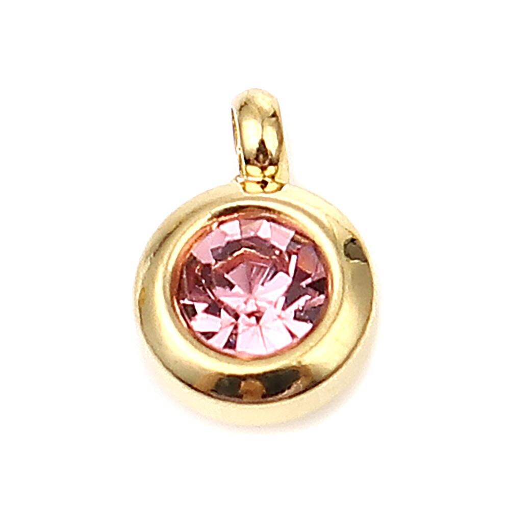 DoreenBeads Edelstahl Gold Farbe Charms Runde Multicolor Glas Anhänger DIY Machen Ohrringe Schmuck 9mm x 7mm, 2PCs: Light Pink