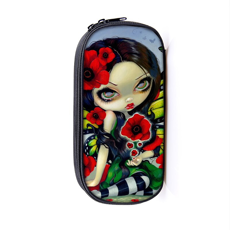 Cartoon Gothic Girls drukuj torby kosmetyczne pojemnik na ołówki kobiety kosmetyczka nastolatek dziewczyna piórnik torba stacjonarna prezent: Dqbb-gete09